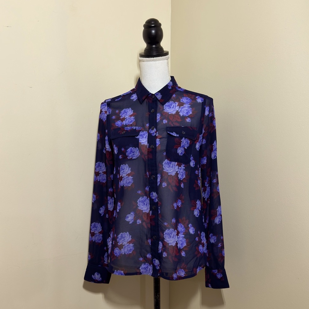 American Eagle Outfitter || Chiffon Floral Button Up Shirt Long Sleeve Sz XS